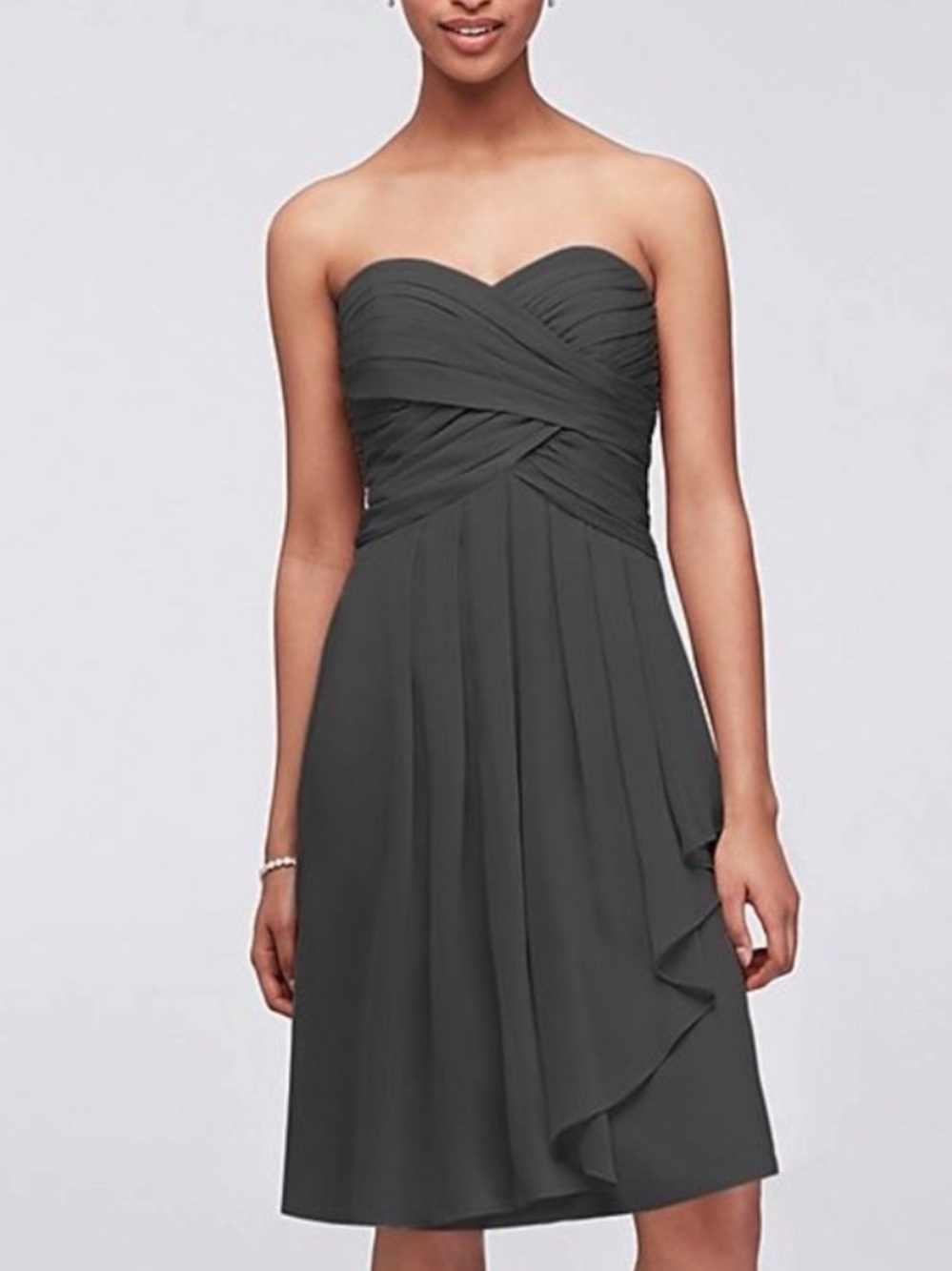 Davids Bridal Strapless Dress Chiffon Women Size 12 Black Knee Length Prom Dance